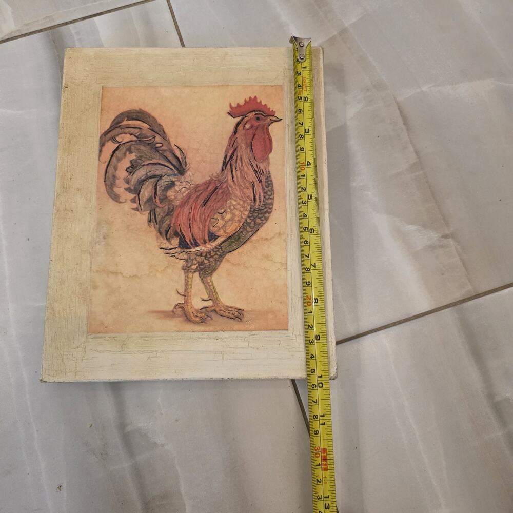 Vintage Rooster Wall Art Farmhouse Country‎ Decor Wood Frame 11 x 9